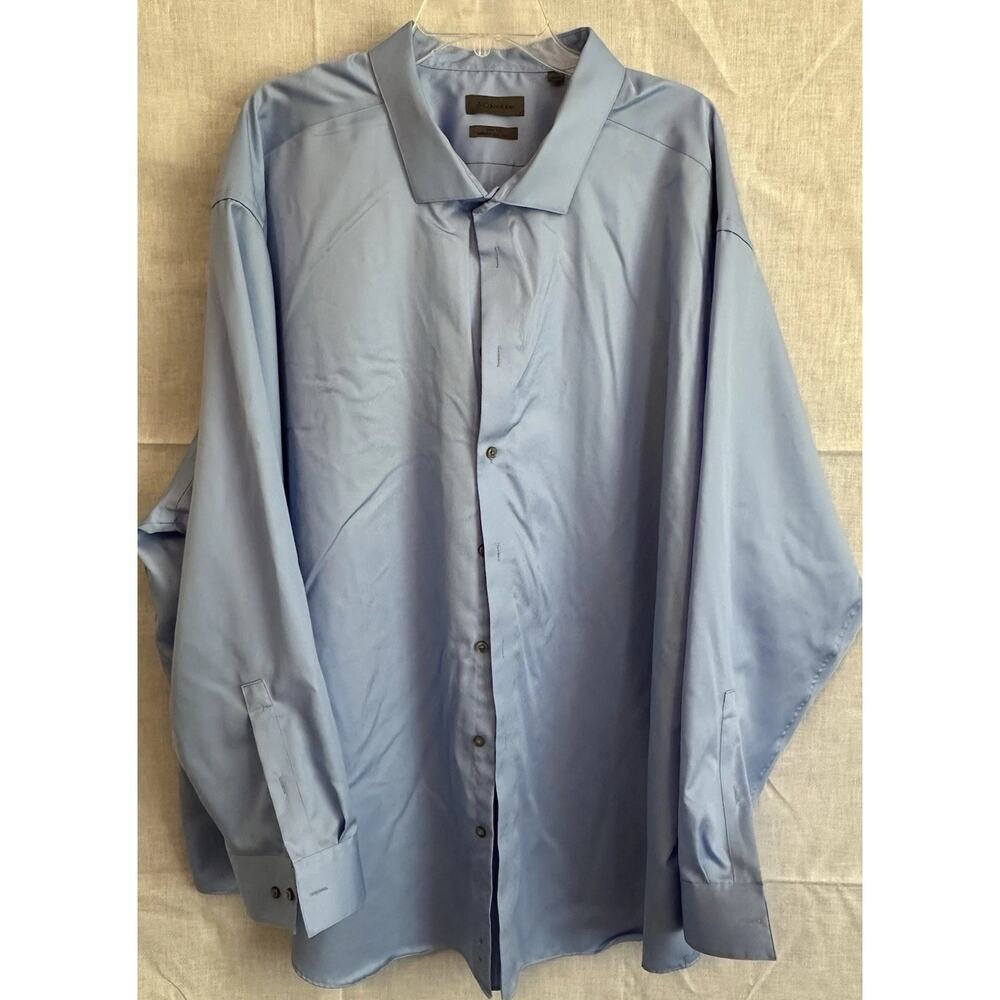 Calvin Klein Slim Tall Dress Shirt 22 36/37 Blue Infinite Non Iron Excellent